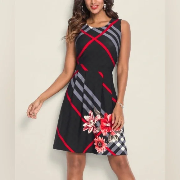 VENUS | Dresses | Venus Black Red Grey Plaid Floral Printed Fit Flare Dress Size L | Poshmark VENUS | Dresses | Venus Black Red Grey Plaid Floral Printed Fit Flare Dress Size L | Poshmark